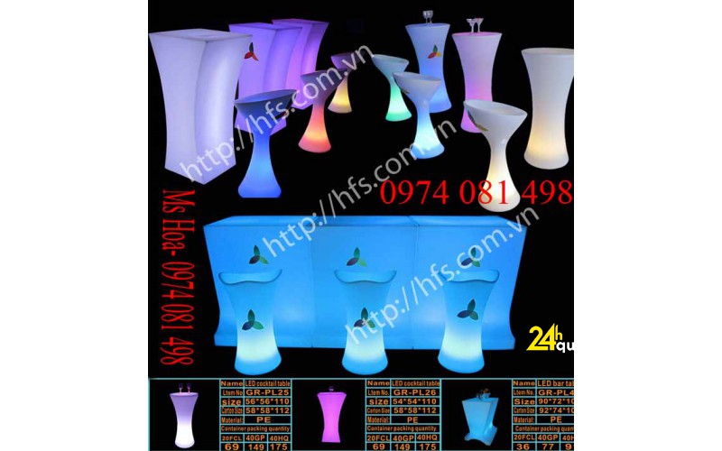Bàn ghế nhựa cafe phát sáng, bàn ghế đèn led