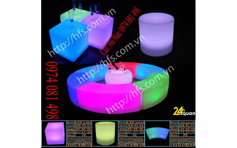Bàn ghế nhựa cafe phát sáng, bàn ghế đèn led
