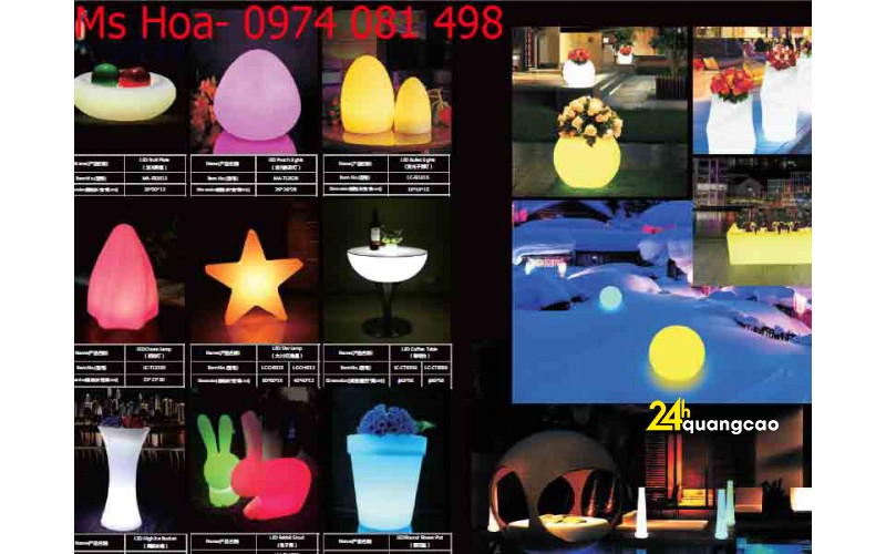 Bàn ghế nhựa cafe phát sáng, bàn ghế đèn led