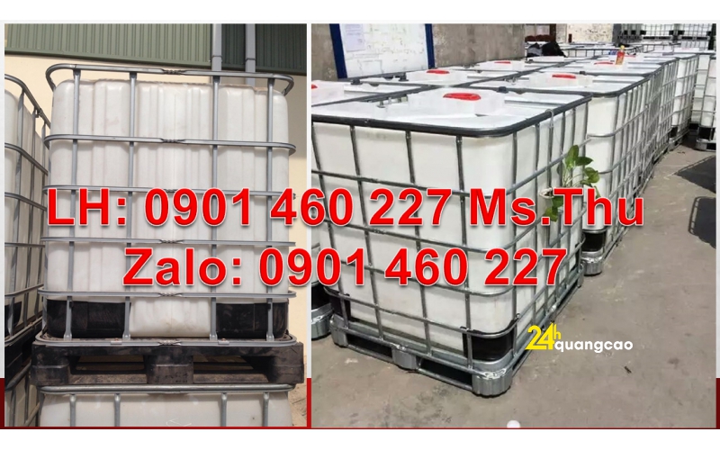 Vỏ thùng nhựa 1000l đựng hóa chất, tank nhựa vuông 1000 lít giá rẻ, bồn nhựa vuông 1000 lít có khung sắt 