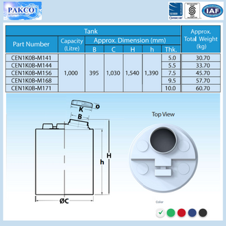 Bồn chứa nước, hóa chất, PE tank 1000 Lít Loại CEN-B Tema/Pako Thái Lan [ Hàng Sẵn]