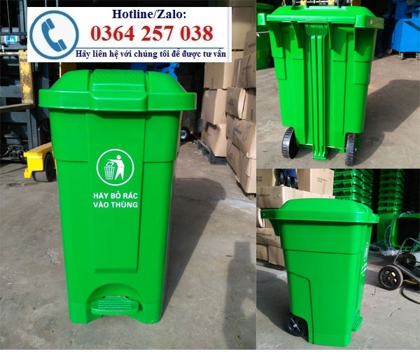 Thùng rác công cộng, thùng rác 120l có bánh xe, nắp đậy giá rẻ 