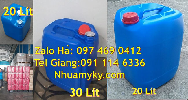 Can nhựa 25 lít vuông xanh có nắp thoát khí đựng axit, can 20l giá rẻ, can 25l trắng,can dẹp 30 lít 