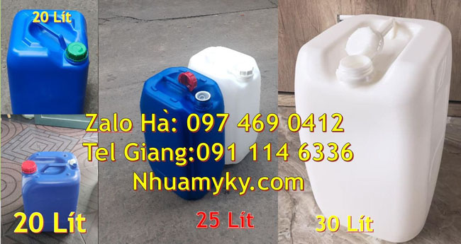 Can nhựa 25 lít vuông xanh có nắp thoát khí đựng axit, can 20l giá rẻ, can 25l trắng,can dẹp 30 lít 