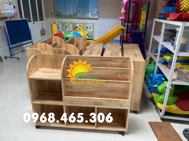 Kệ sách mầm non chất lượng cao, kệ gỗ mầm non nhiều mẫu