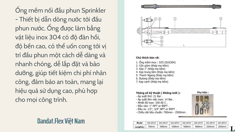 Ống mềm nối đầu phun Sprinkler, ống mềm chữa cháy, dây mềm cấp nước đầu phun