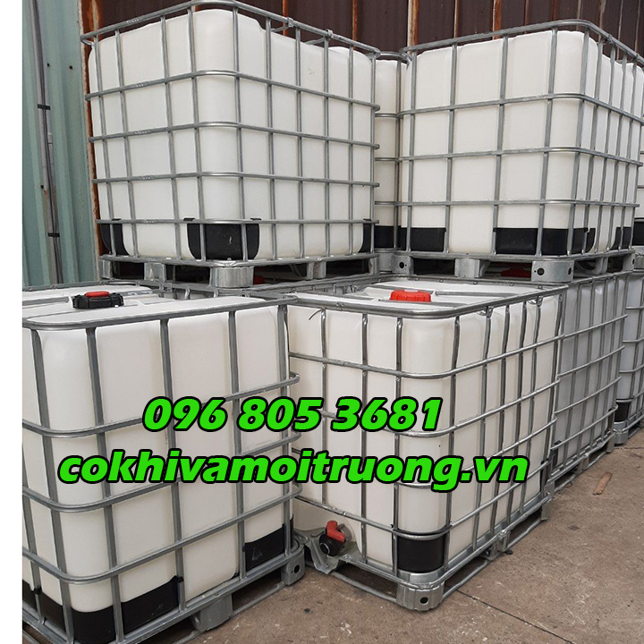 Thùng nhựa vuông cũ 1000l đựng dầu thải