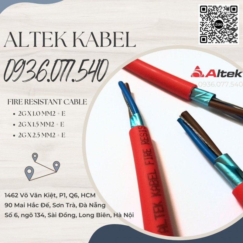 Cáp chống cháy Altek Kabel 2x1.0 mm2, có chống nhiễu Al Foil