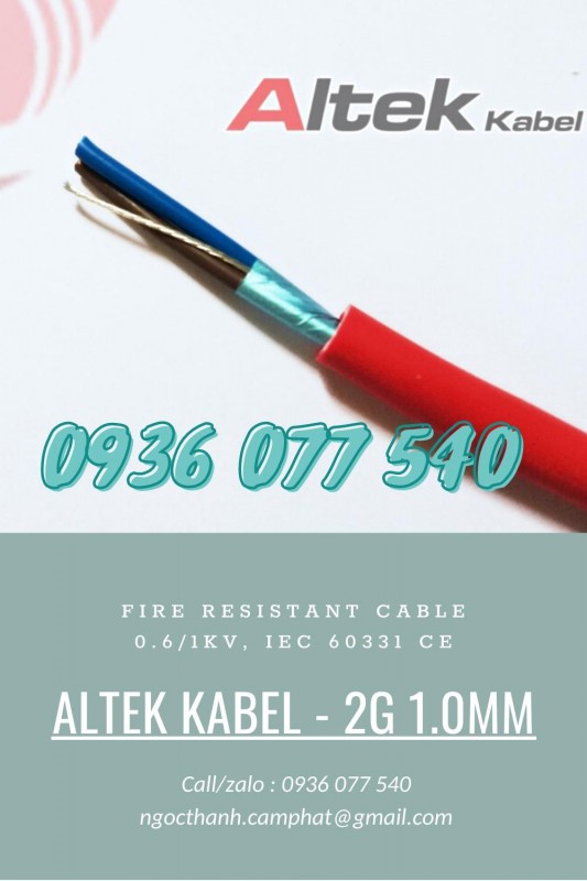 Cáp chống cháy Altek Kabel 2x1.0 mm2, có chống nhiễu Al Foil