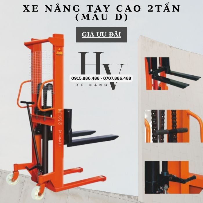 Xe Nâng Tay 2 Tấn Cao 1M6 (Mẫu D) – Không Phanh Giá Rẻ Hiệu Nuili