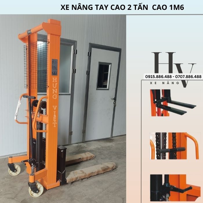 Xe Nâng Tay 2 Tấn Cao 1M6 (Mẫu D) – Không Phanh Giá Rẻ Hiệu Nuili