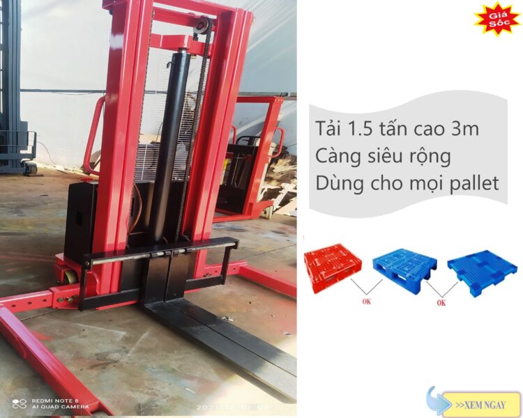 Xe Nâng Bán Tự Động Chân Khuỳnh 1.5 Tấn Cao 3M