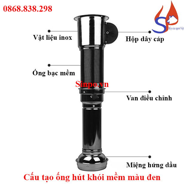 Ống hút khói loại mềm màu đen cho bếp nướng BBQ