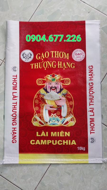 Bao đựng gạo Lài miên CPC, mẫu bao có hình ông Thần tài. 