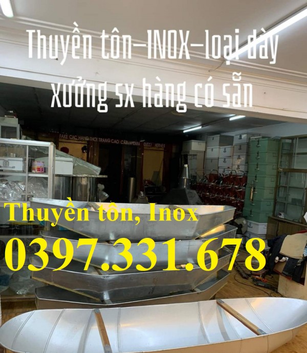 Thuyền tôn đánh cá chở 2-3 người, Thuyền Inox có mái trèo tay
