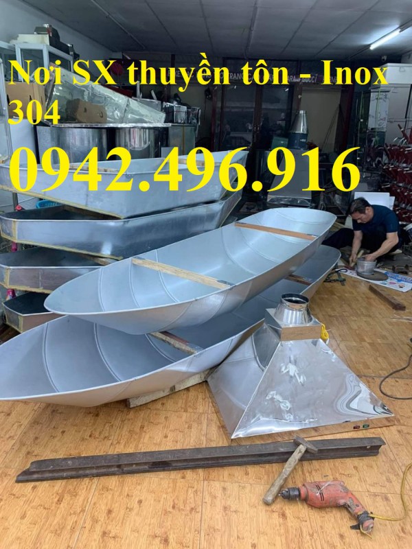Thuyền tôn đánh cá chở 2-3 người, Thuyền Inox có mái trèo tay