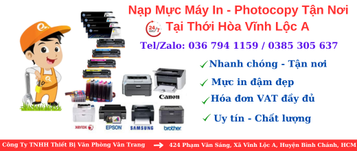 Nạp mực máy in tại đường Thới Hòa Vĩnh Lộc A