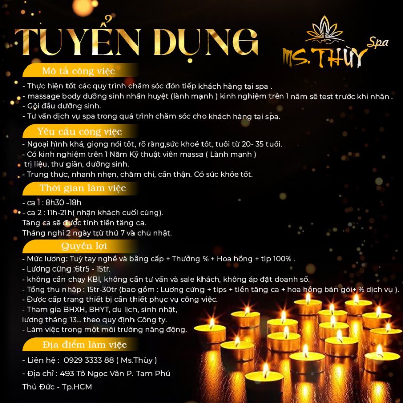 MS THUỲ SPA CHUYÊN MASSAGE BODY TRỊ LIỆU tuyển nhiều KTV Nữ