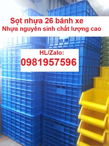 Thùng nhựa rỗng 26 bánh xe, sọt nhựa 26 bánh xe, sóng nhựa hở 26 bánh xe