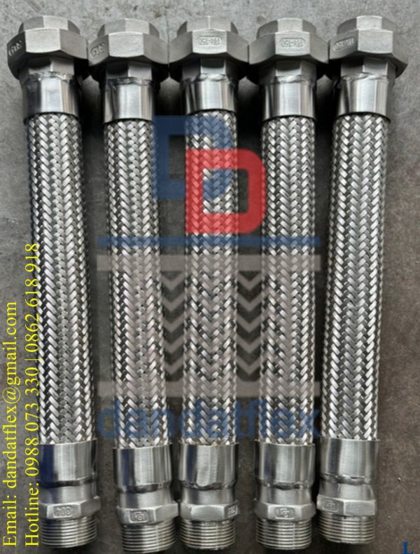 Ống mềm cao su thủy lực bọc lưới inox 304, khớp nối mềm nối ren