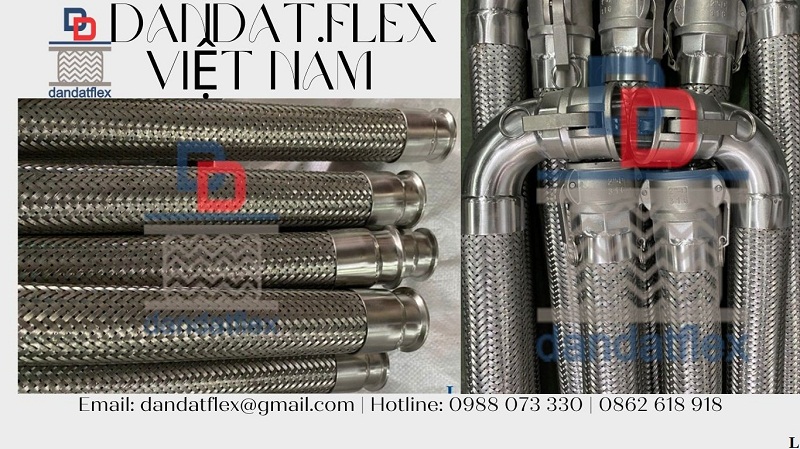 Ống mềm cao su thủy lực bọc lưới inox 304, khớp nối mềm nối ren