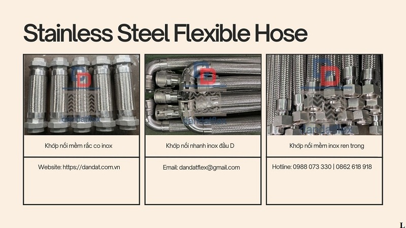 Ống mềm cao su thủy lực bọc lưới inox 304, khớp nối mềm nối ren