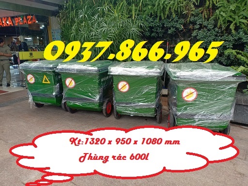 Thùng rác đạp chân chia 2 ngăn, thùng rác đan năng, thùng gom rác thải 660l khu trung cư