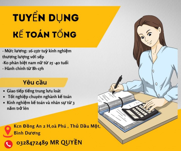 CÔNG TY TONGCHUANG YUEYI KCN ĐỒNG AN 2 TUYỂN DỤNG 1 KẾ TOÁN TỔNG 