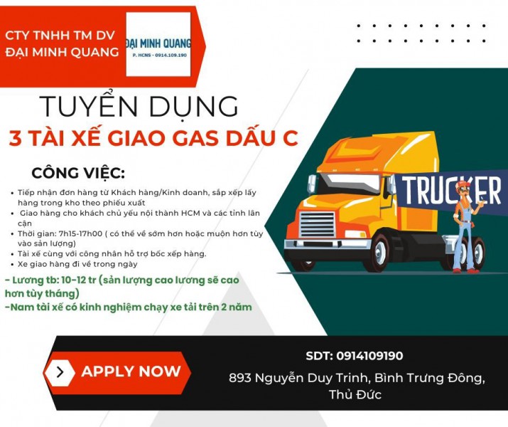 CẦN TUYỂN 3 tài xế giao gas Dấu C