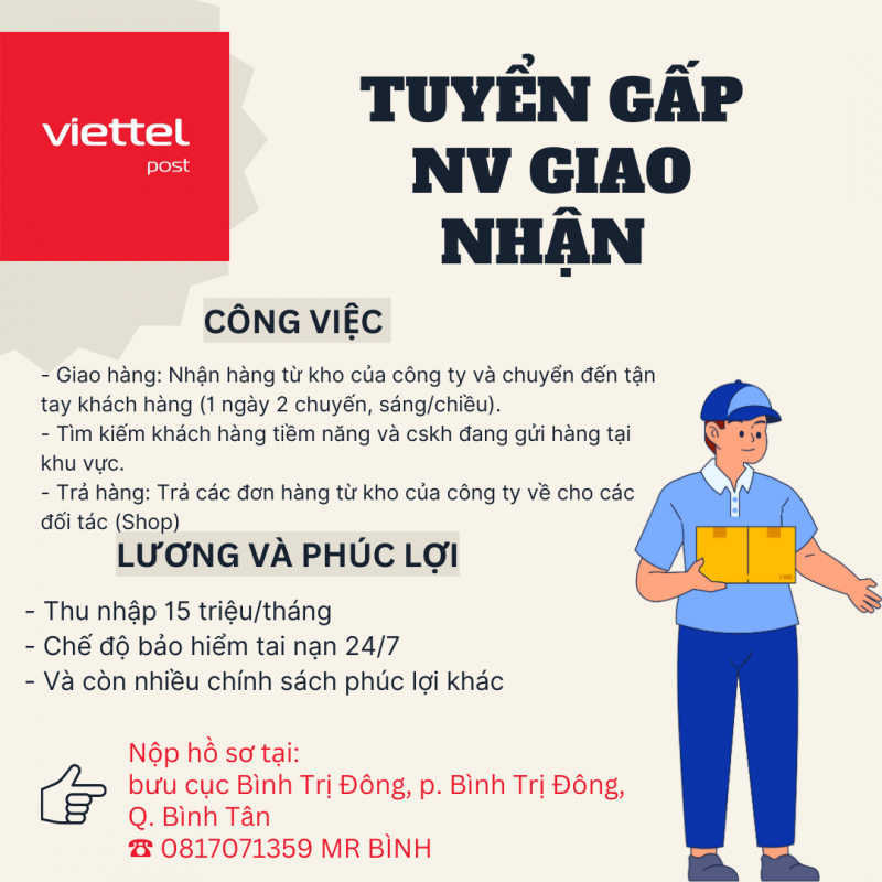 VIETTEL POST CẦN TUYỂN GẤP NV GIAO NHẬN 