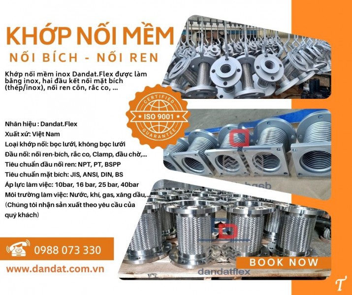 Khớp nối mềm máy phát điện, khớp nối chống rung inox, khớp nối mềm kim loại nối ren