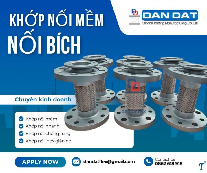 Khớp nối mềm máy phát điện, khớp nối chống rung inox, khớp nối mềm kim loại nối ren