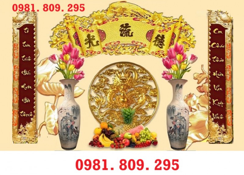 Tranh gạch gia tiên phòng thờ 3d JS939