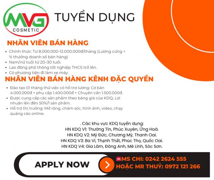 Công Ty TNHH Minh Vũ Gia Tuyển dụng nhân viên bán hàng 