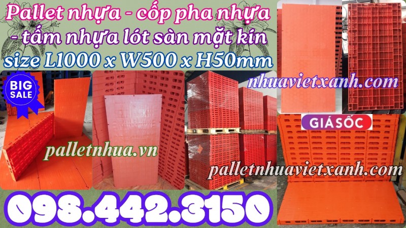 Pallet nhựa lót sàn sân khấu 1000x500x50mm mặt liền màu cam