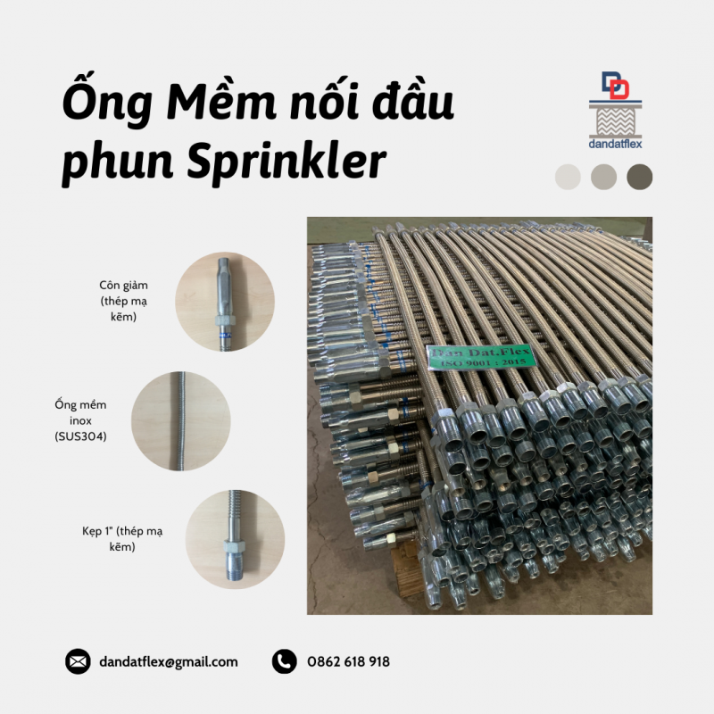 Ống Mềm Sprinkler Dùng Trong PCCC, Ống Mềm Nối Đầu Phun Cứu Hỏa, Khớp Nối Mềm PCCC