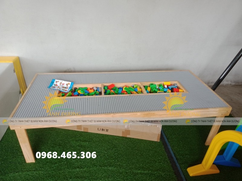 Bàn lego cho bé, bàn chơi lego trẻ em bằng gỗ