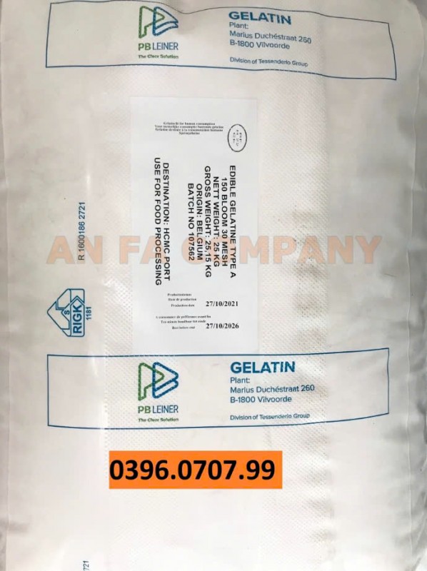 Nguyên liệu thực phẩm: Gelatine Powder (E441) - Bột Gelatin bao lớn 25kg