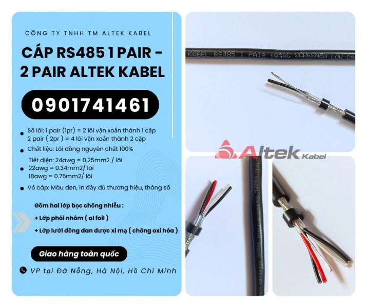 Cáp tín hiệu vặn xoắn RS485 2 lớp bọc chống nhiễu hãng Altek Kabel