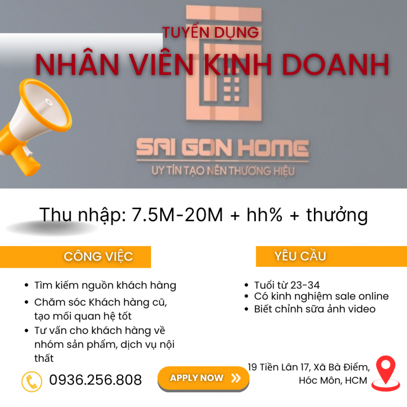 NỘI Thất SG Home TUYỂN DỤNG NHÂN VIÊN KINH DOANH