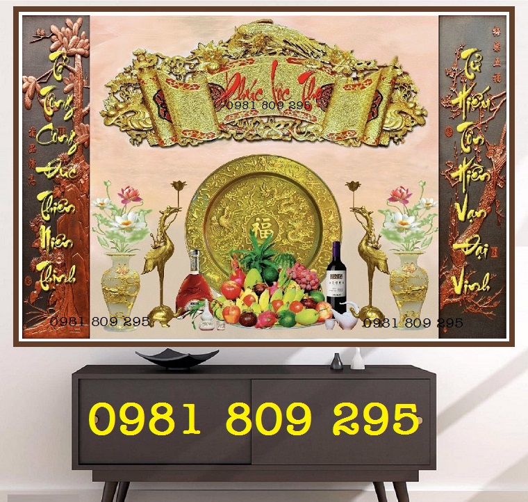 Tranh gạch mâm ngũ quả , gạch 3d phòng thờ HN999