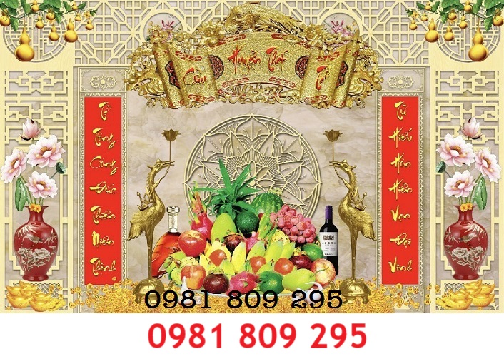 Tranh gạch mâm ngũ quả , gạch 3d phòng thờ HN999