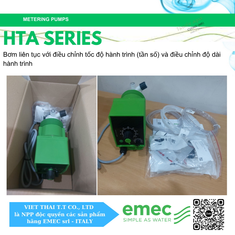 Bơm định lượng EMEC HTA 1504 K/PP định lượng liên tục 4 L/h tại áp 15 bar