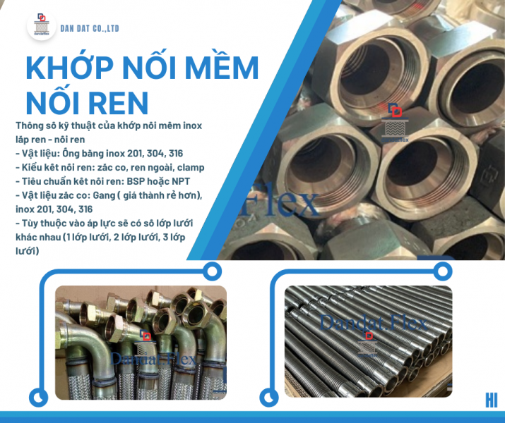 Khớp Nối Mềm Inox Nối Ren, Khớp nối mềm nối bích chịu nhiệt, Khớp nối mềm inox 304