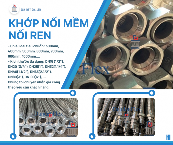 Khớp Nối Mềm Inox Nối Ren, Khớp nối mềm nối bích chịu nhiệt, Khớp nối mềm inox 304