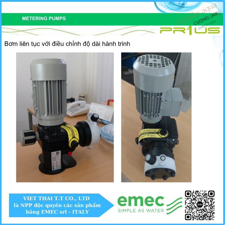 Bơm định lượng EMEC PRIUS D 007160 K/PP lưu lượng lên đến 160 L/h áp hoạt động lên đến 7 bar