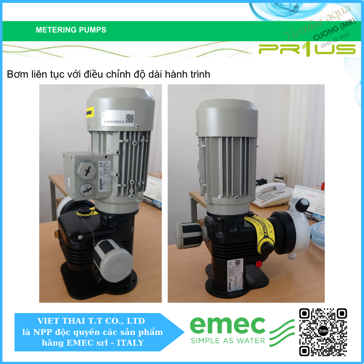 Bơm định lượng EMEC PRIUS D 007160 K/PP lưu lượng lên đến 160 L/h áp hoạt động lên đến 7 bar