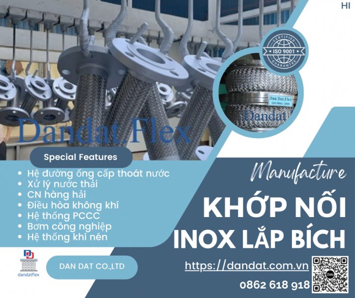 Khopnoimem, Khớp nối mềm inox nối bích – lắp bích, Khớp nối mềm nối bích chịu nhiệt