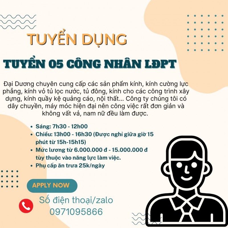 Công Ty Tnhh Thương Mại Sản Xuất Và Dịch Vụ Đại Dương Tuyển 05 Công Nhân LĐPT