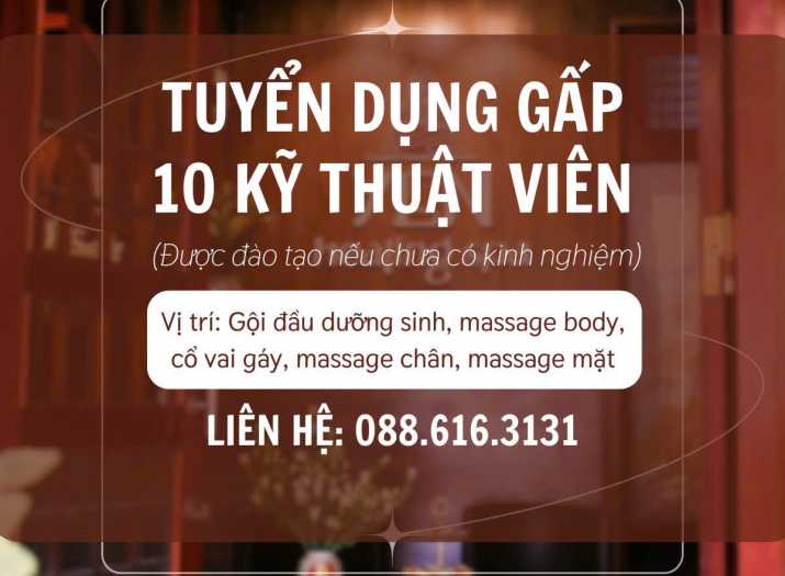 Tuyển Dụng Kỹ Thuật Viên Spa tại TP Hà Nội